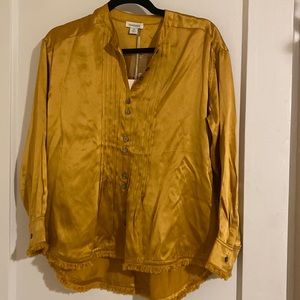 Never worn 100% silk, mustard color button down top